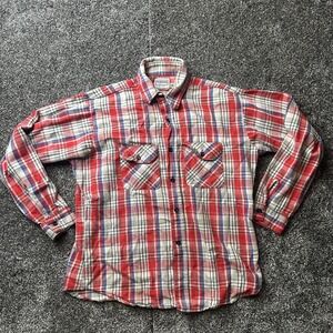 Vintage Five Brothers Shirt Mens Large Red Plaid Button Up Flannel Made USA 90s